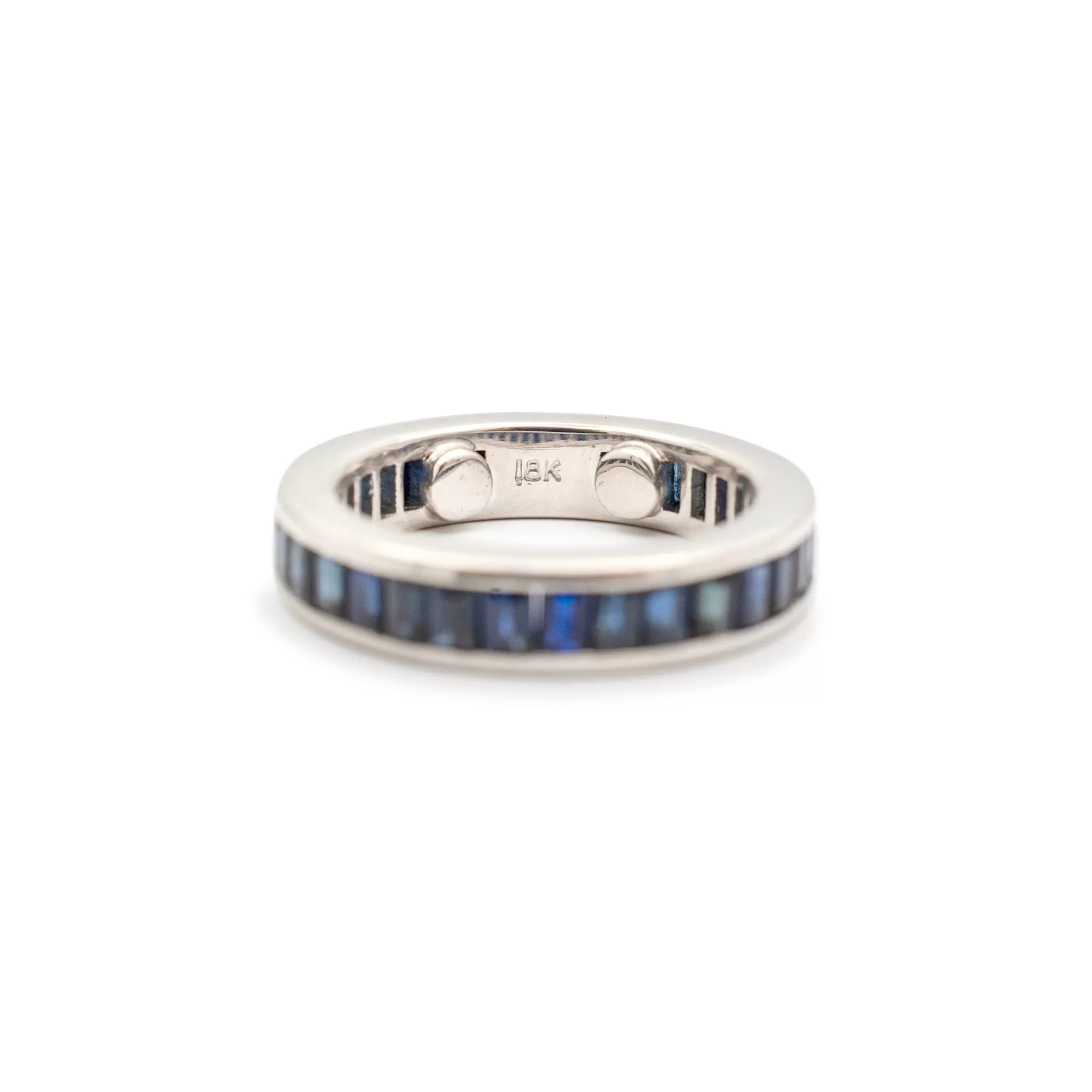 Ladies 18K White Gold Channel Baguette Sapphires Band