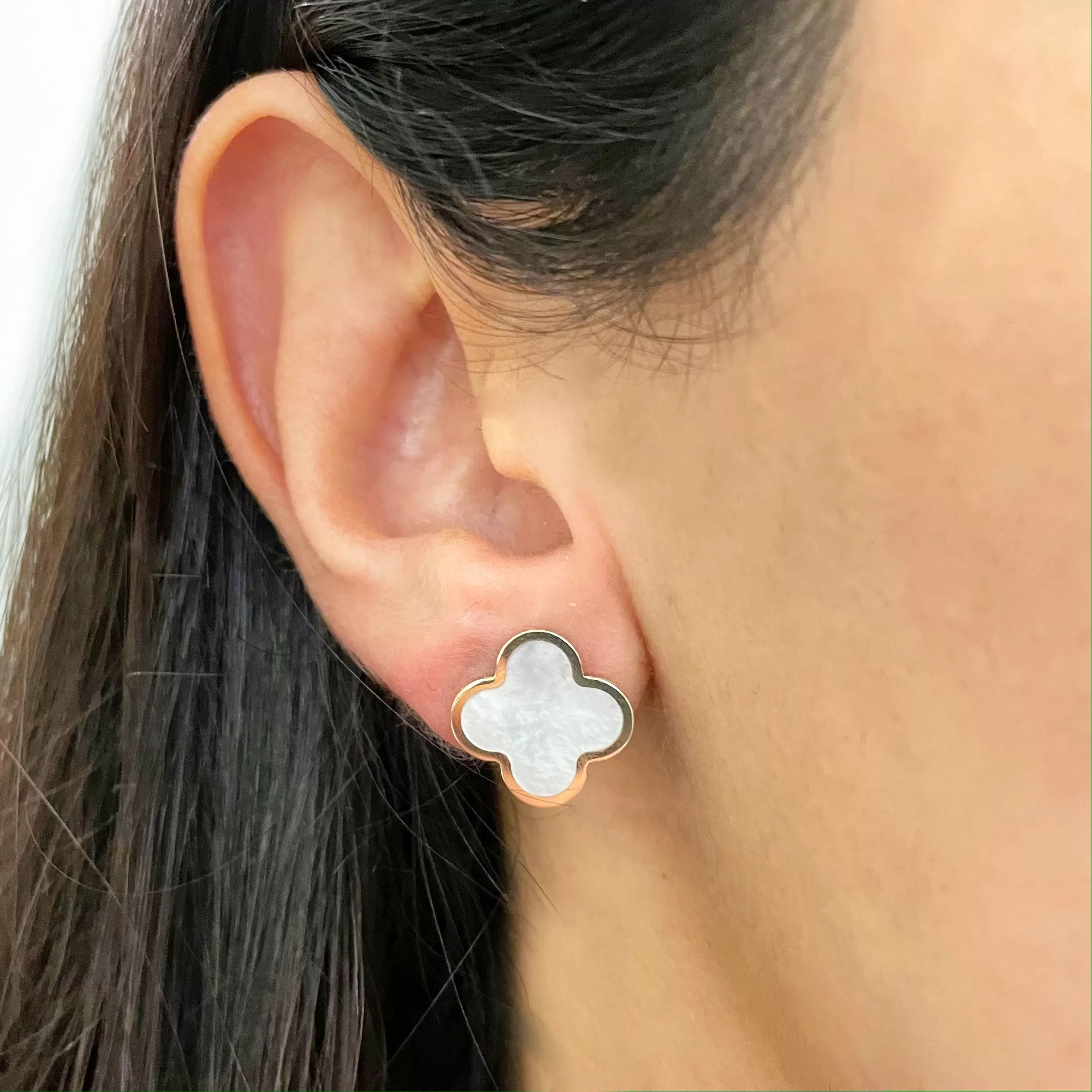 Large Mother of Pearl Clover Stud Earrings