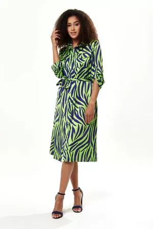 Liquorish Mint And Blue Zebra Print Midi Shirt Dress