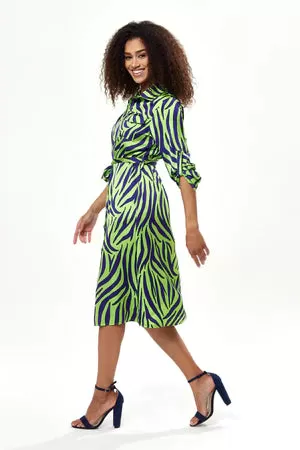 Liquorish Mint And Blue Zebra Print Midi Shirt Dress