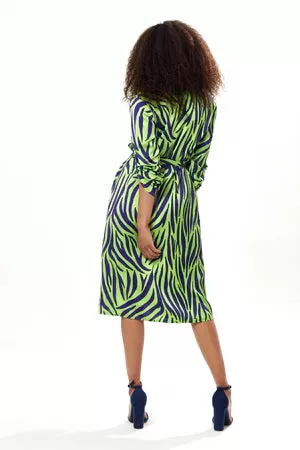 Liquorish Mint And Blue Zebra Print Midi Shirt Dress