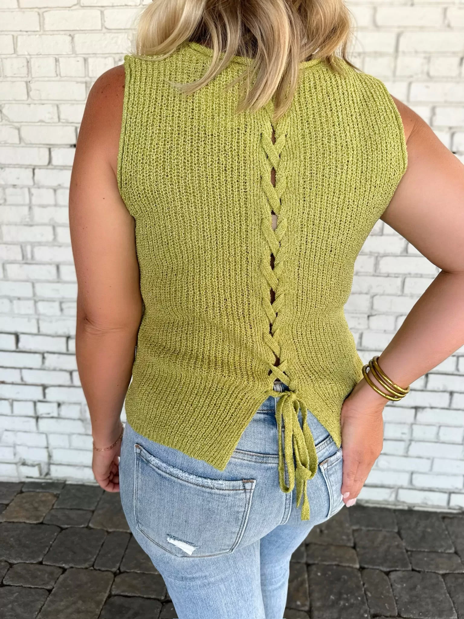 Looking For Something Crochet Knit Sleeveless Top-Kiwi