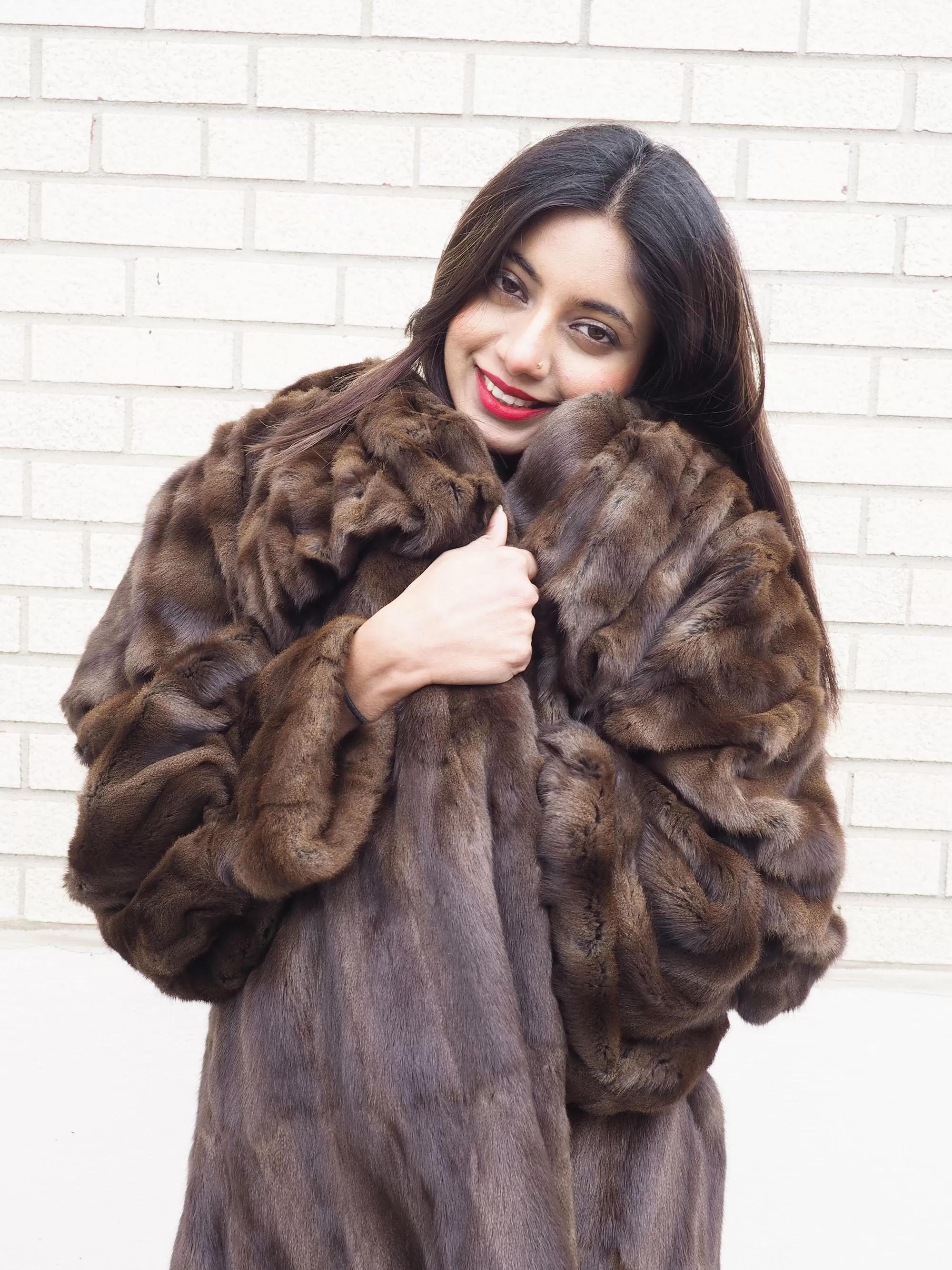 Luxurious Designer Russian Squirrel Fur Coat Coats By Giuliana Teso M/L 50 Long