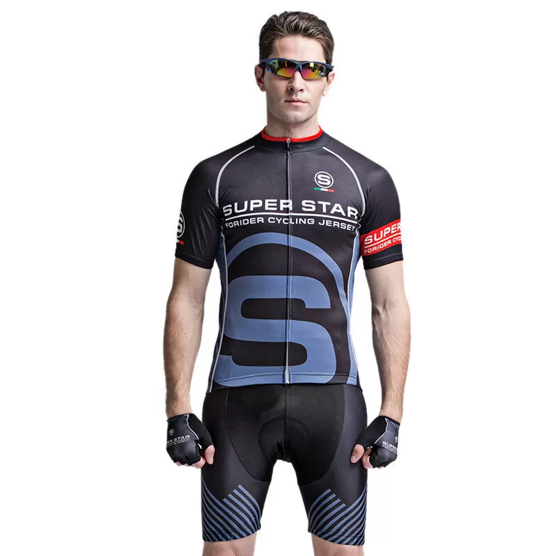 Mens Cycling Short Sleeve Suits Bicycle Shorts Sports Jersey Quick Dry Breathable Wicking Summer