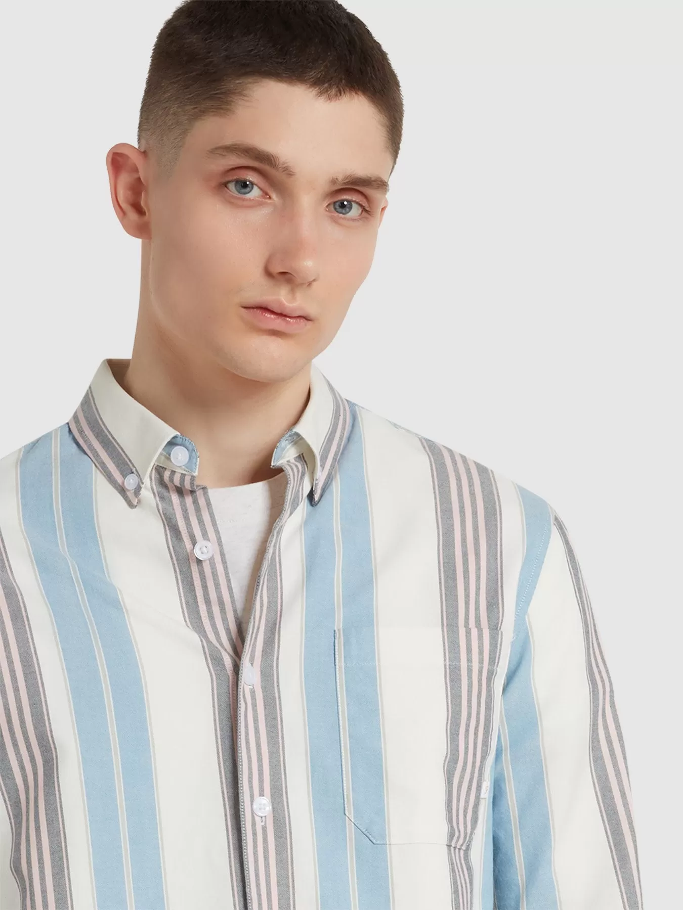 Millard Long Sleeve Button Down Stripe Shirt In Ecru