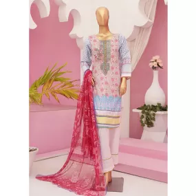 Mishal Printed Lawn Embroidered 3Pcs Suit with Bember Dupatta - 6