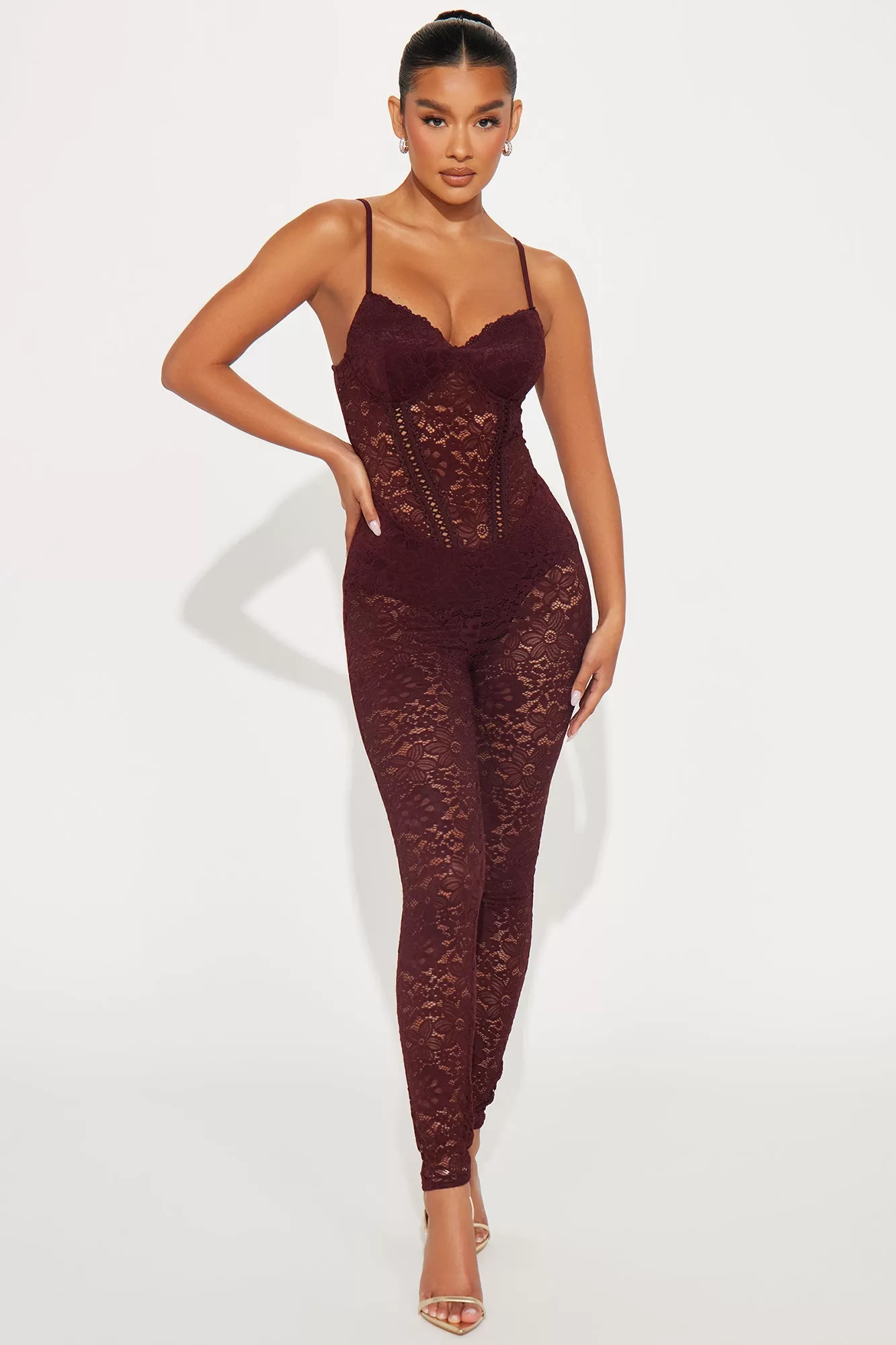 My Love Affair Lace Jumpsuit - Wine