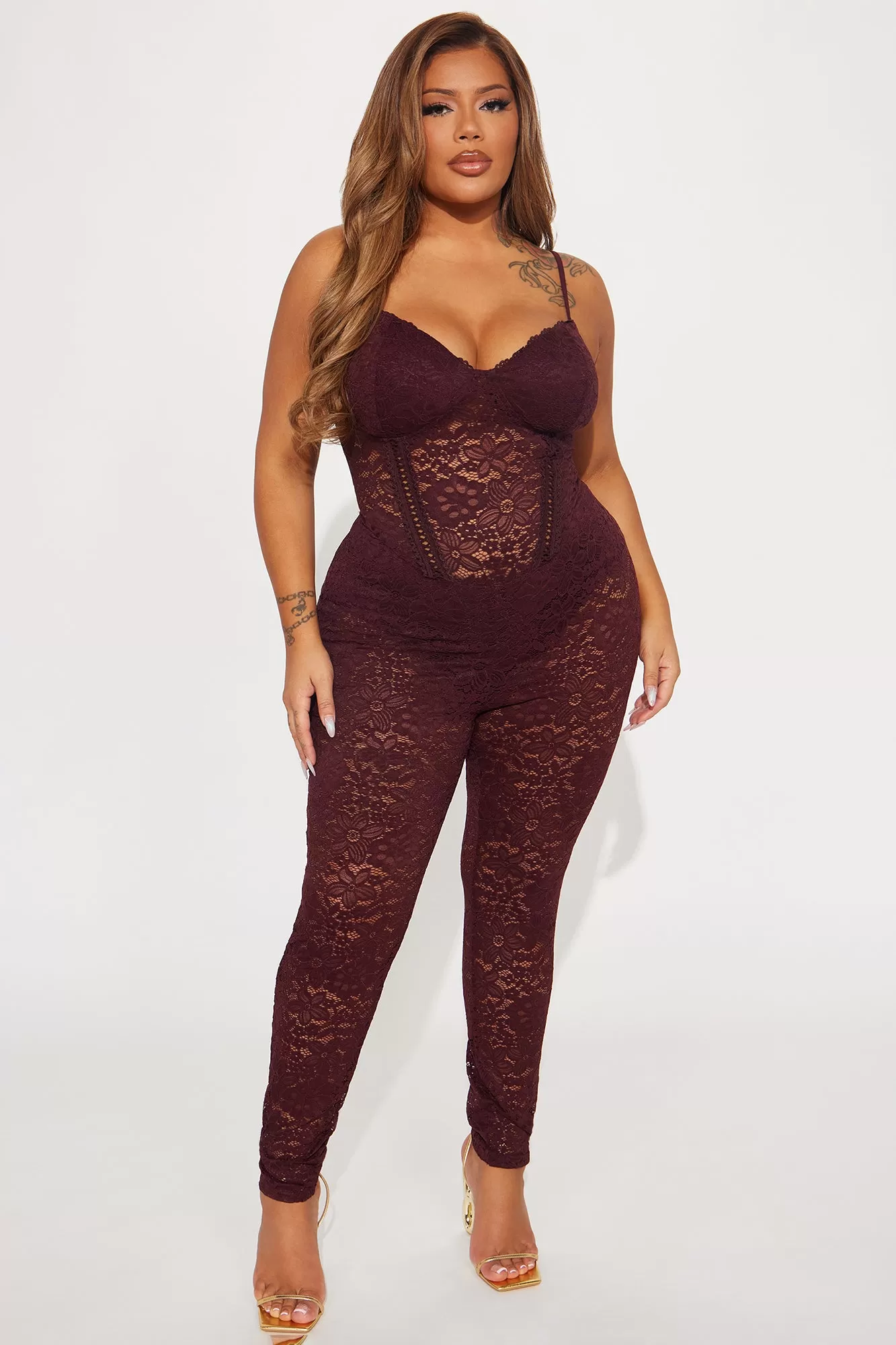 My Love Affair Lace Jumpsuit - Wine