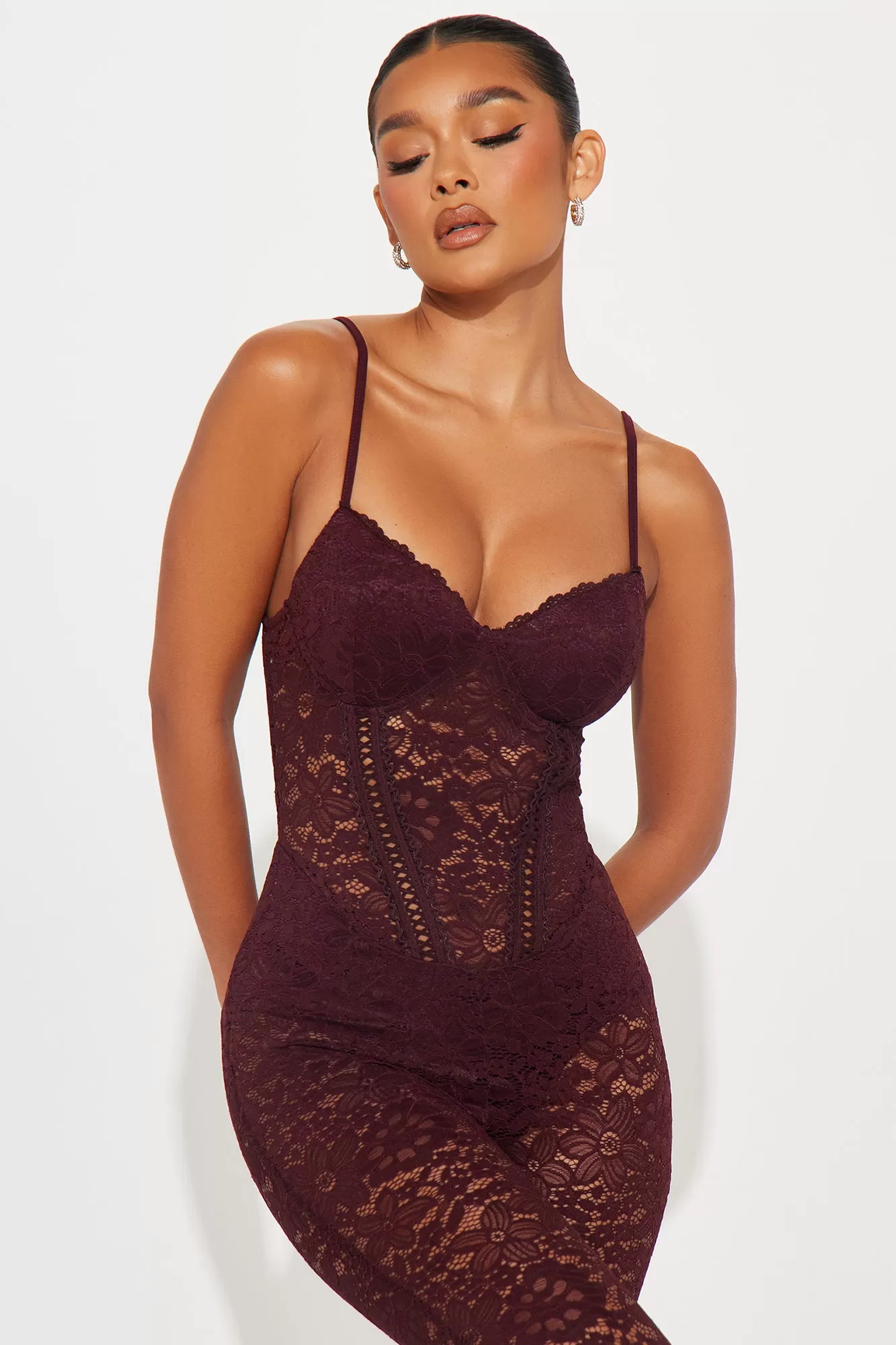 My Love Affair Lace Jumpsuit - Wine