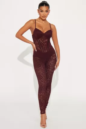 My Love Affair Lace Jumpsuit - Wine