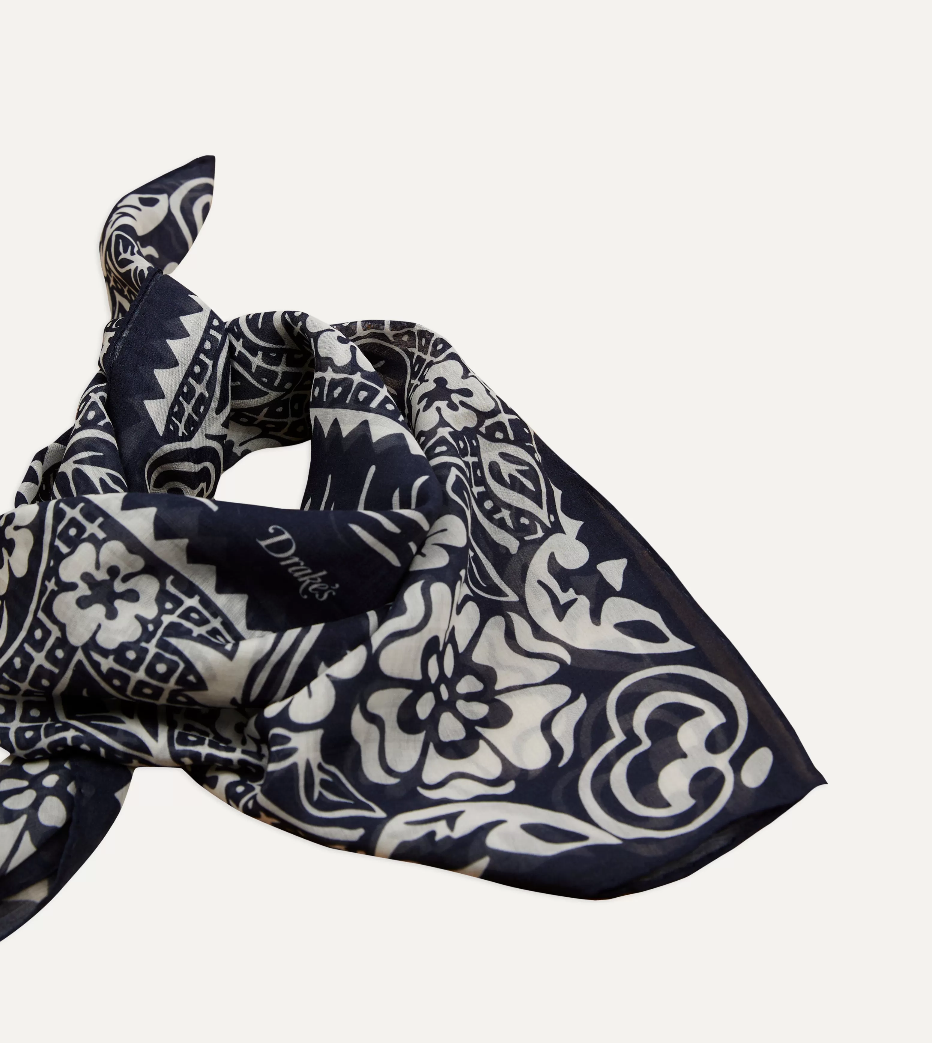 Navy Cockerel Print Silk-Cotton Bandana