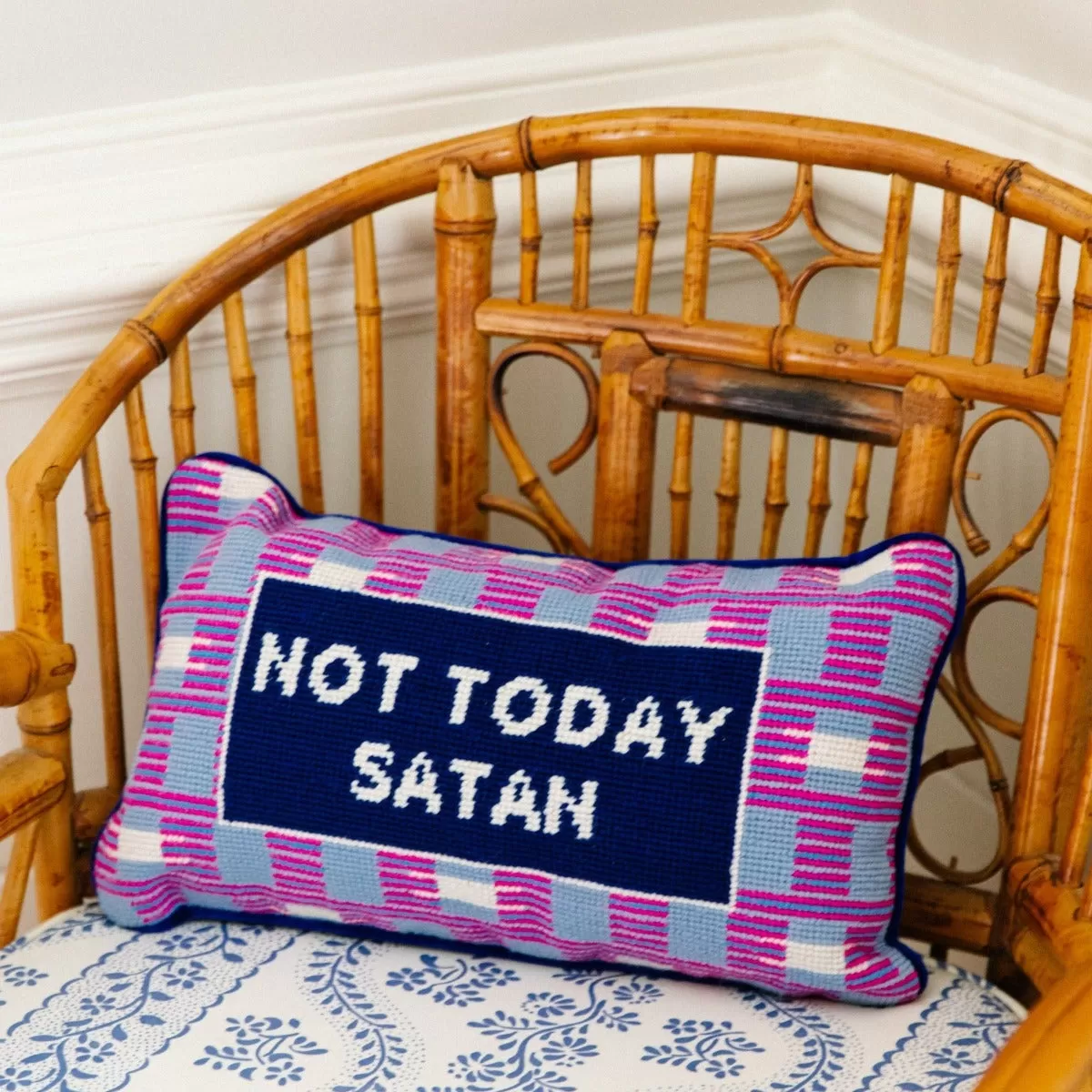 Not Today Satan Needlepoint Pillow