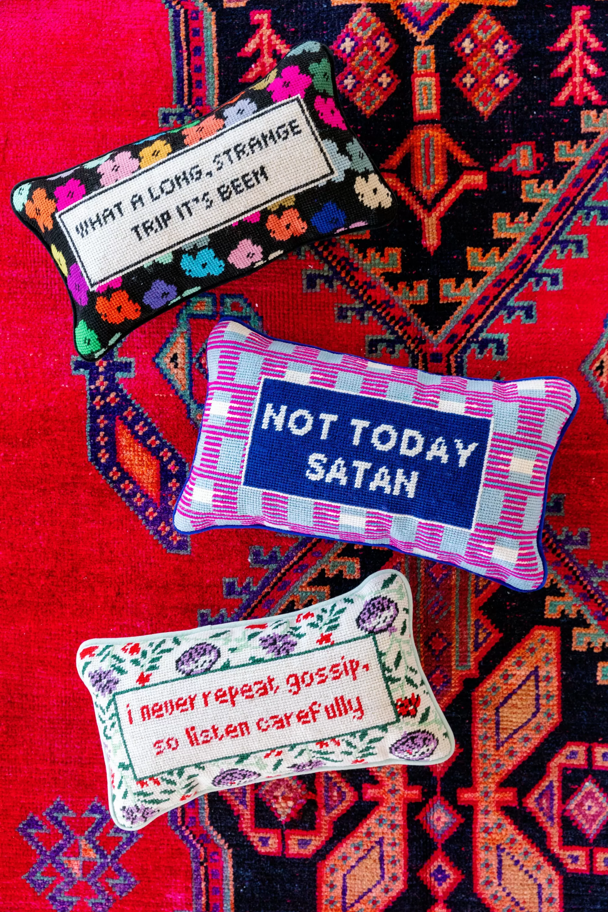 Not Today Satan Needlepoint Pillow