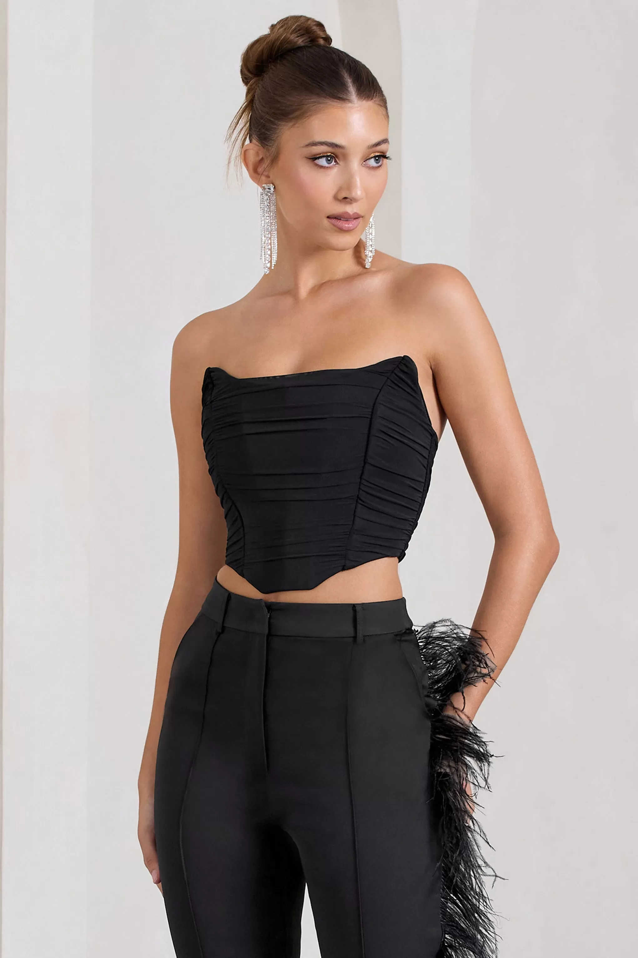 Obsessed | Black Bandeau Mesh Corset Style Crop Top