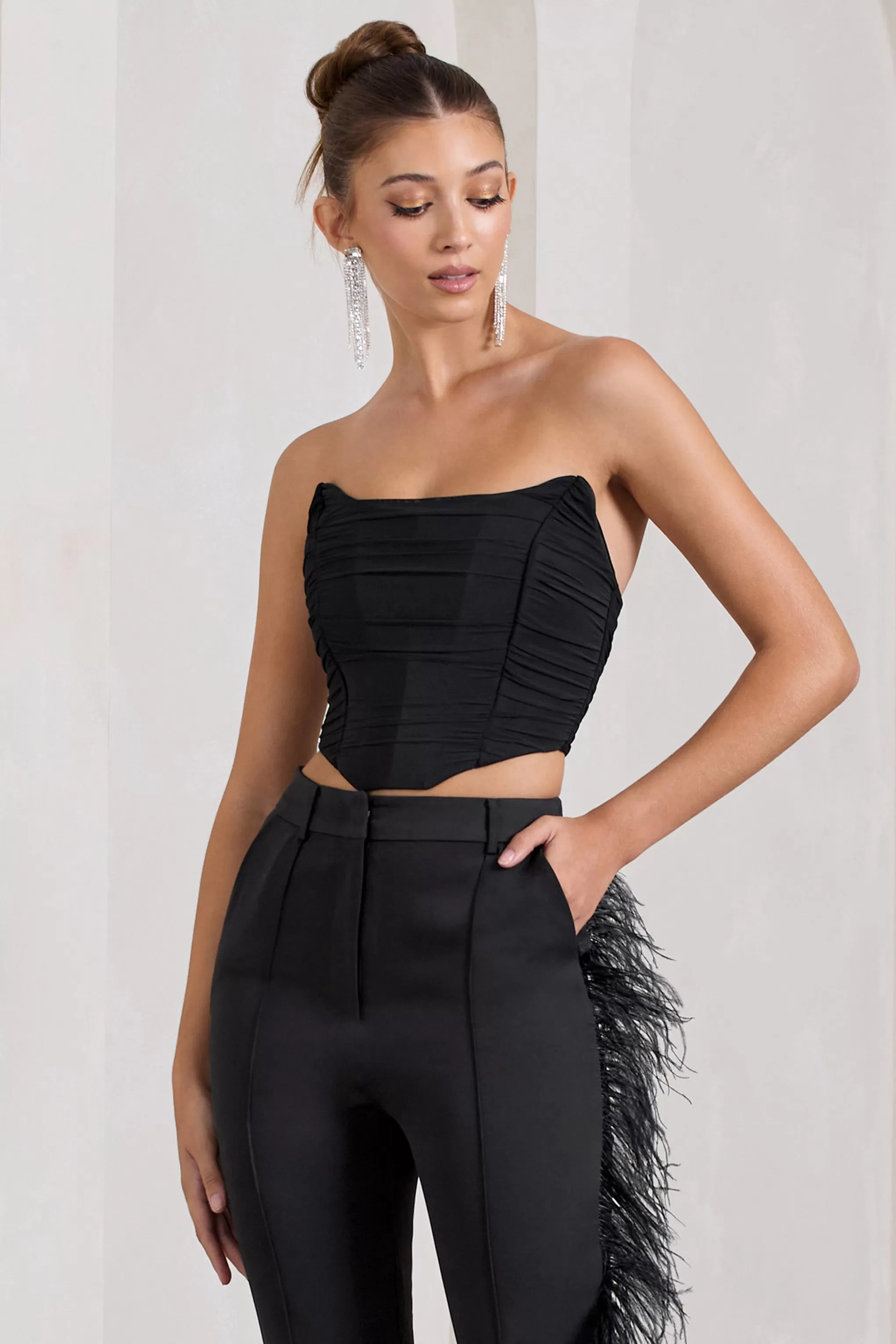 Obsessed | Black Bandeau Mesh Corset Style Crop Top