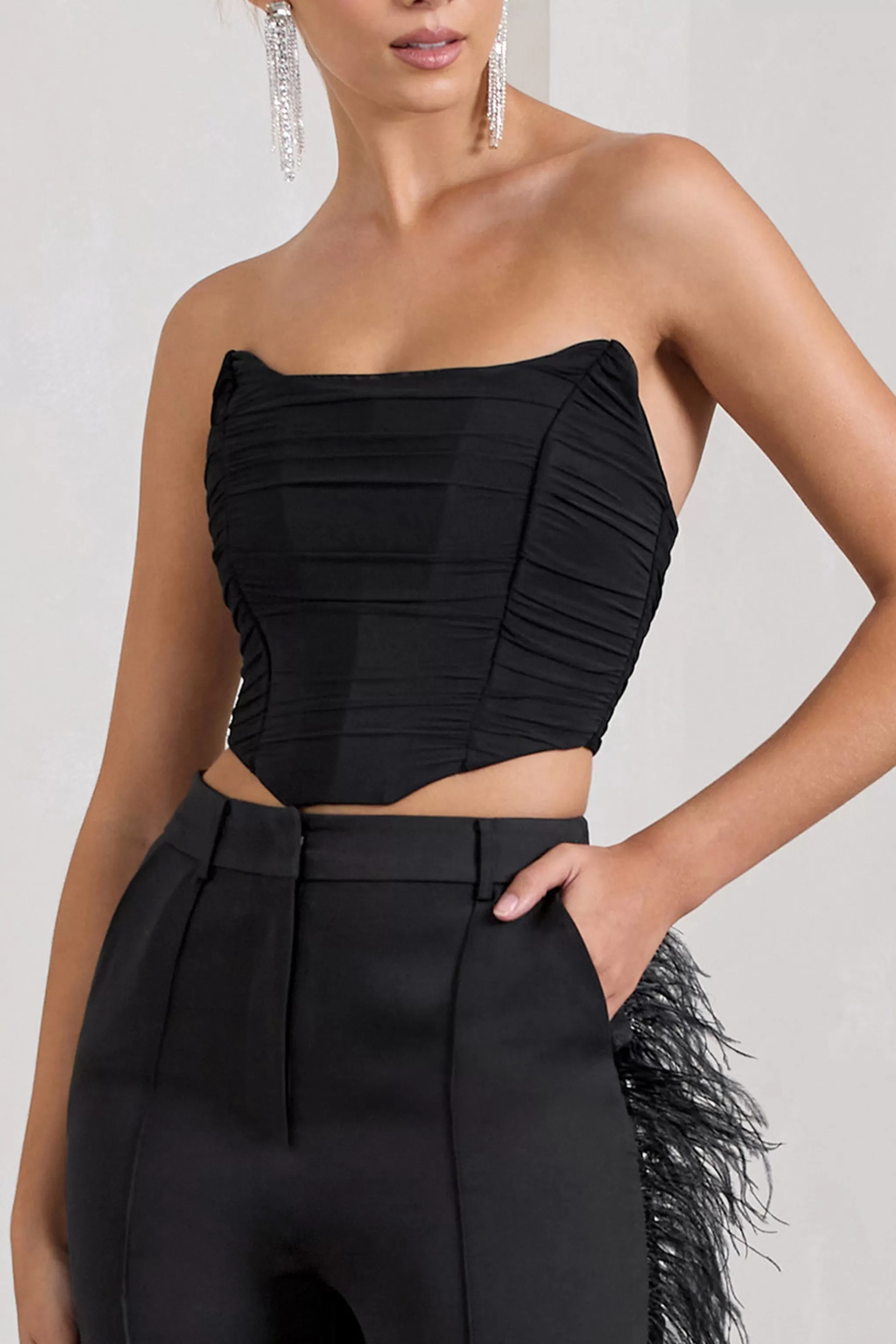 Obsessed | Black Bandeau Mesh Corset Style Crop Top