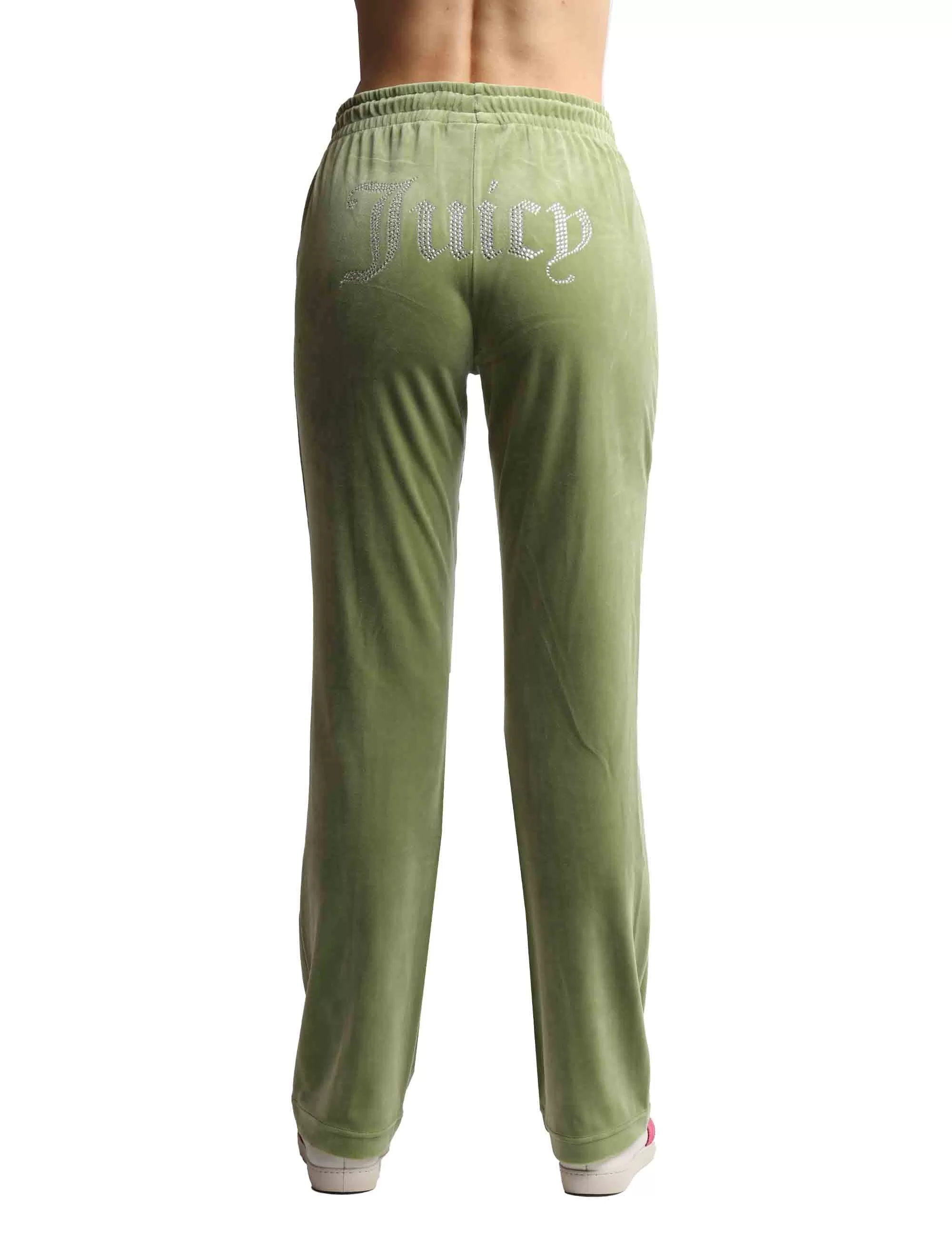 Pantaloni tuta donna Tina in tessuto verde con strass