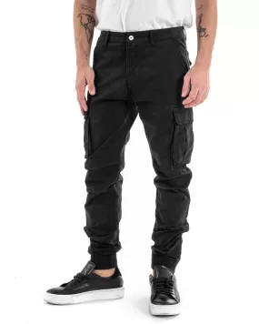 Pantaloni Uomo Cargo Con Zip Tasconi Casual Basic Nero GIOSAL-P5579A