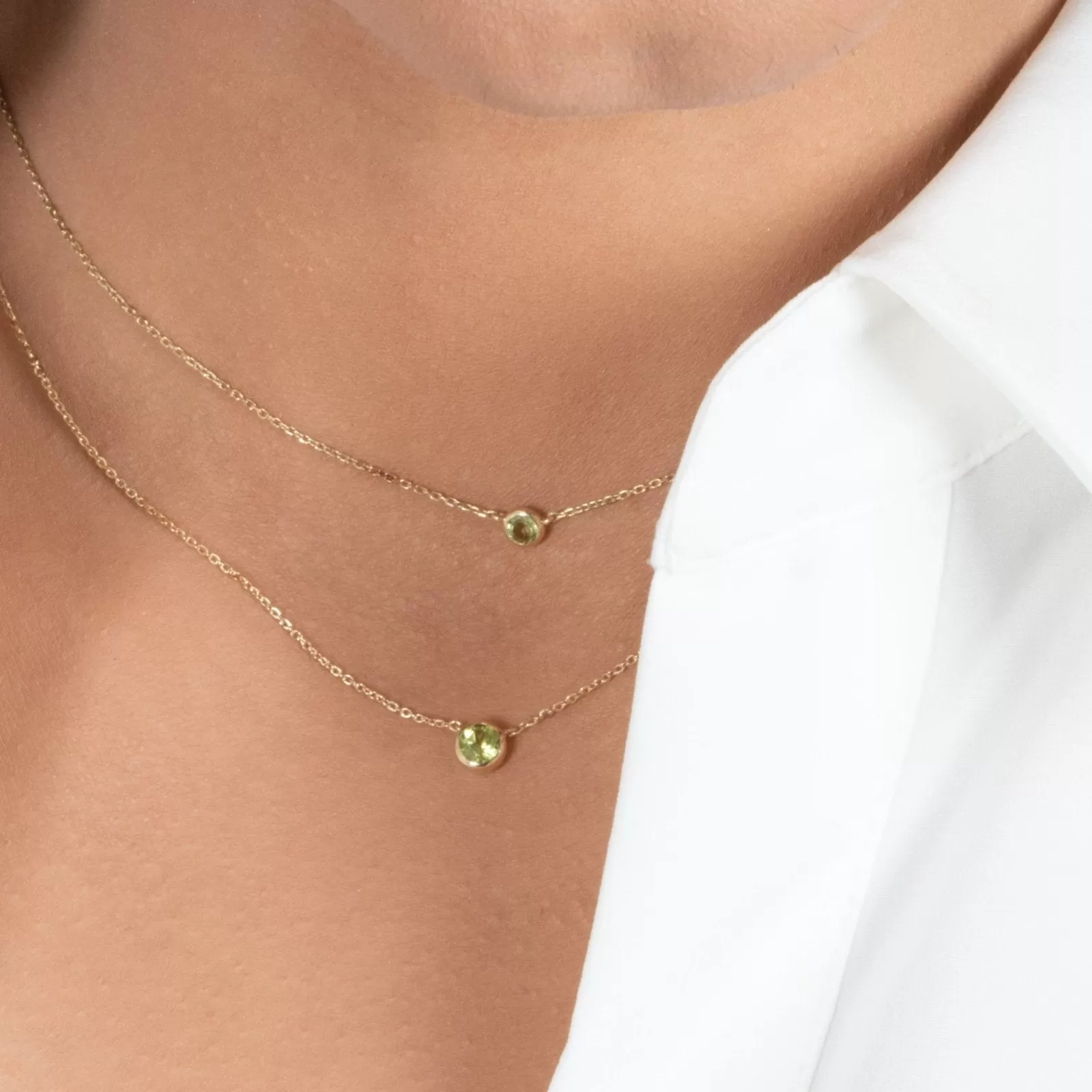 Peridot Station Necklace Bezel Set in 14k Gold