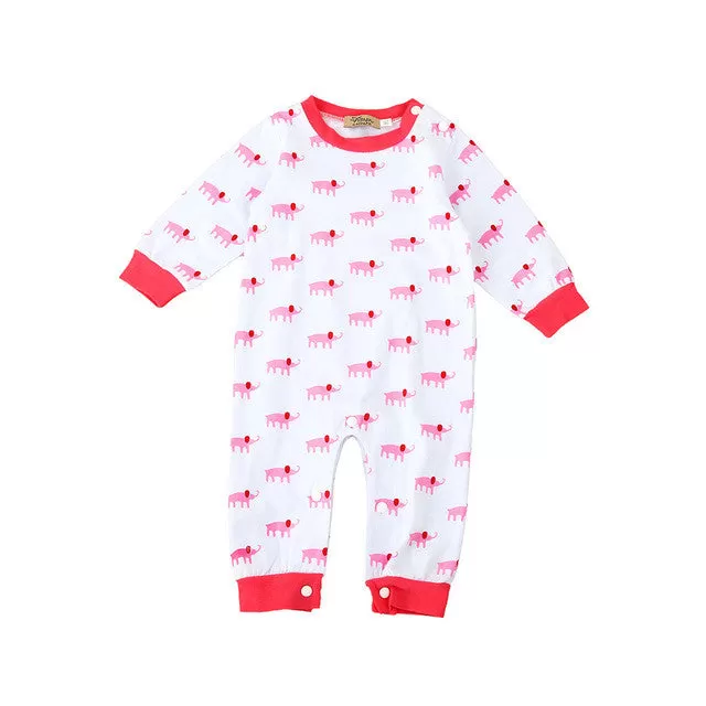 Pink Elephants Baby Girl Romper