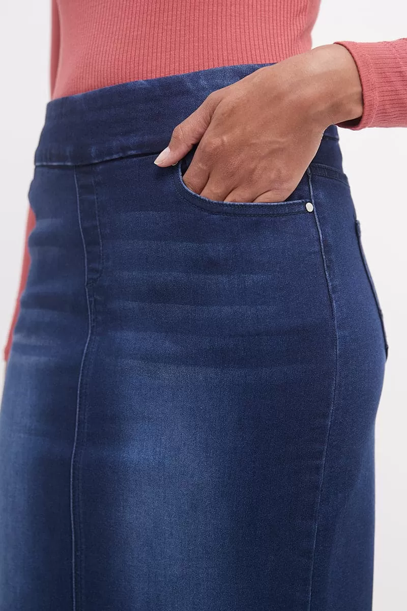 Pull-on Denim Skirt with 5 Pockets