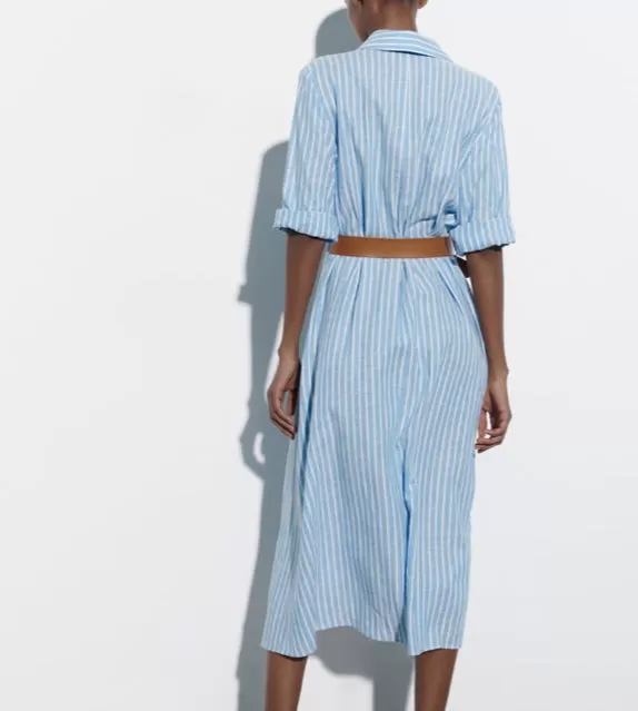 Rebecca Striped Button Down Sleeve Dress