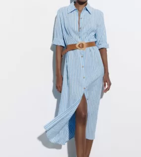 Rebecca Striped Button Down Sleeve Dress