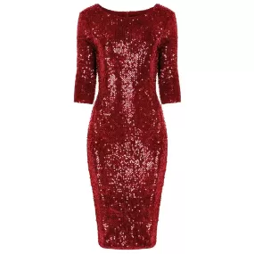 Red Velour Sequin Wiggle Dress