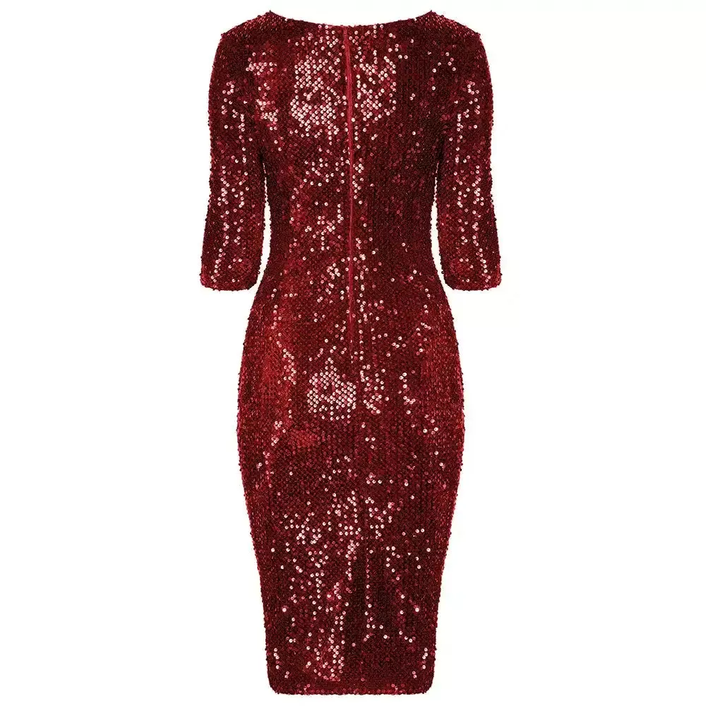 Red Velour Sequin Wiggle Dress