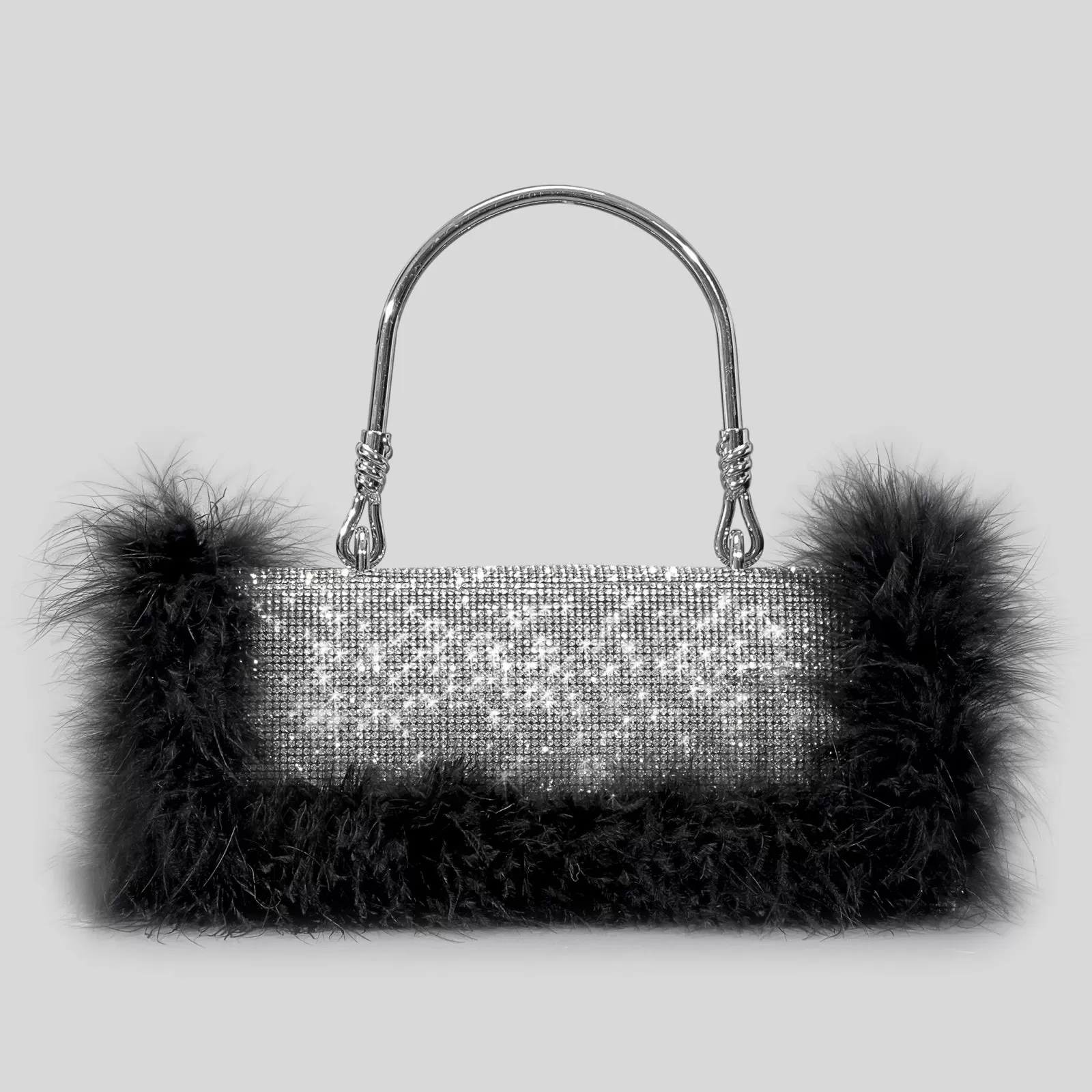 Rhinestone Evening Bag with  Feather Details