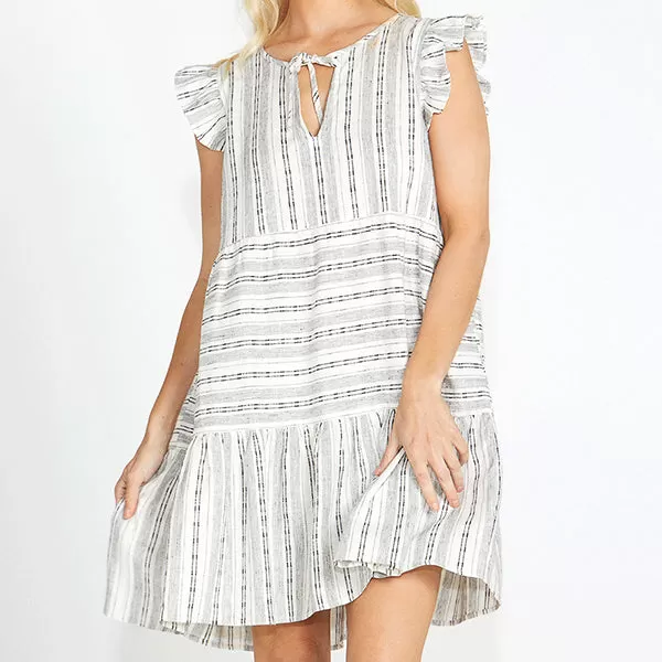 Riley Frill Mini Dress - Mono Stripe