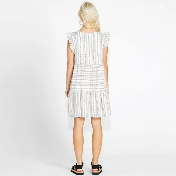 Riley Frill Mini Dress - Mono Stripe