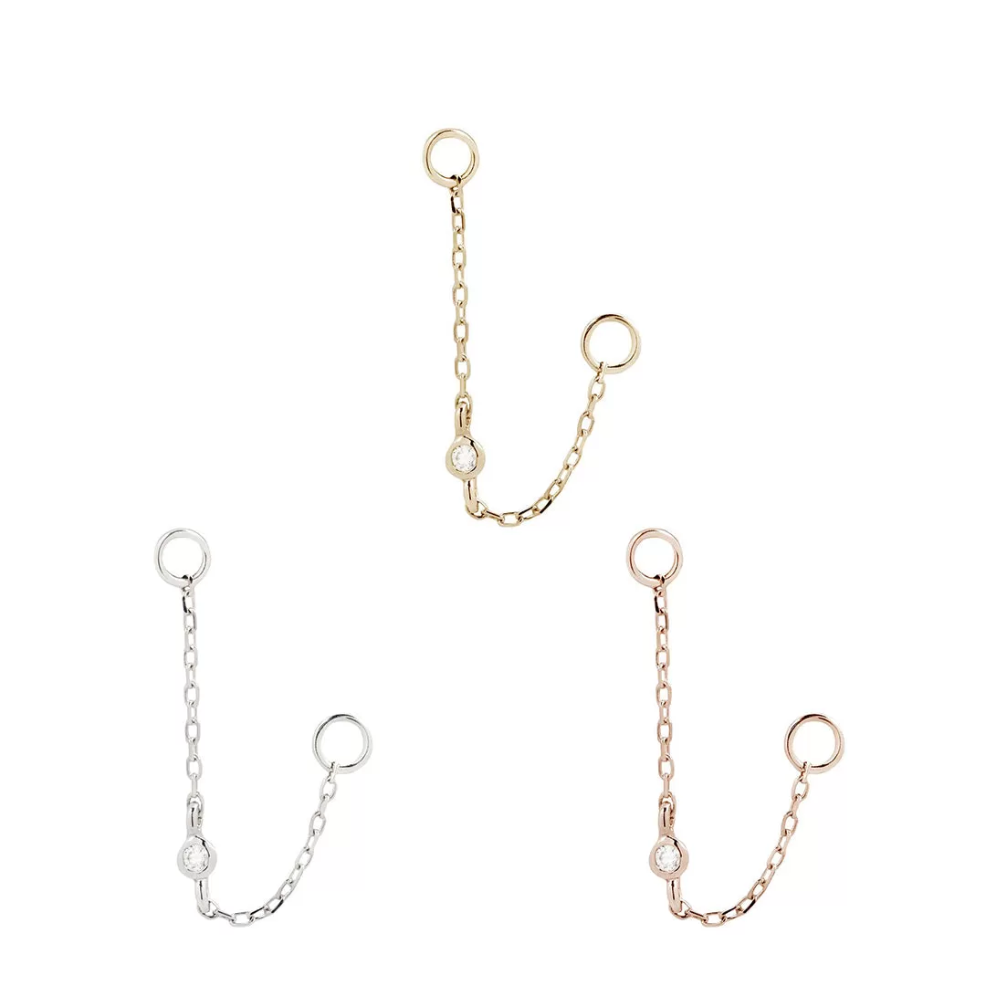 Round Center CZ Chain - Solid 14kt Gold