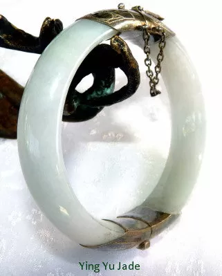 Sale-Yin Pale Green Almost White Burmese Jadeite Bangle Bracelet with Hinge 54 mm (TI1320)