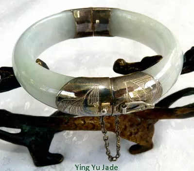 Sale-Yin Pale Green Almost White Burmese Jadeite Bangle Bracelet with Hinge 54 mm (TI1320)