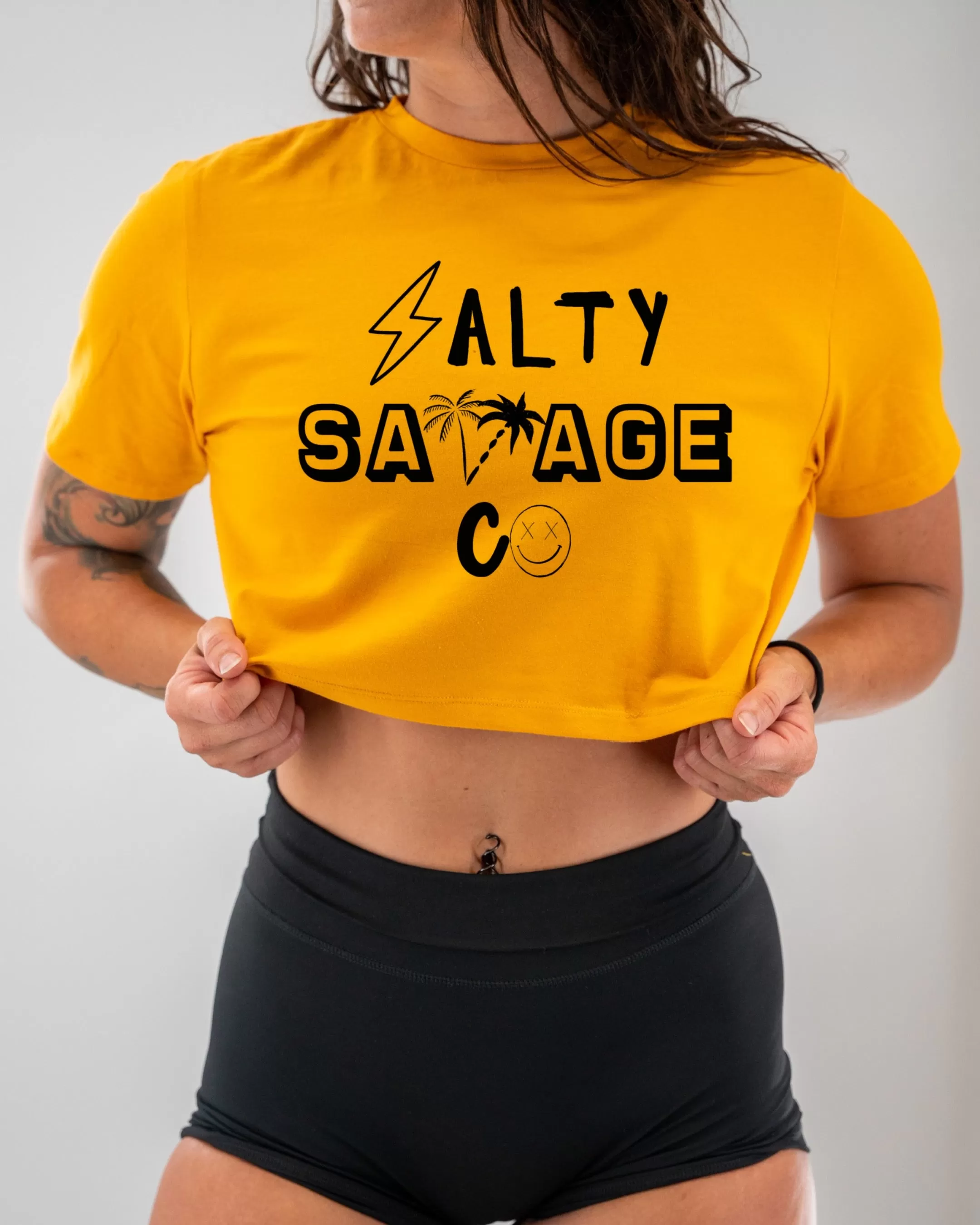 Salty Savage Ladies "90’s Logo" Performance Crop Tee