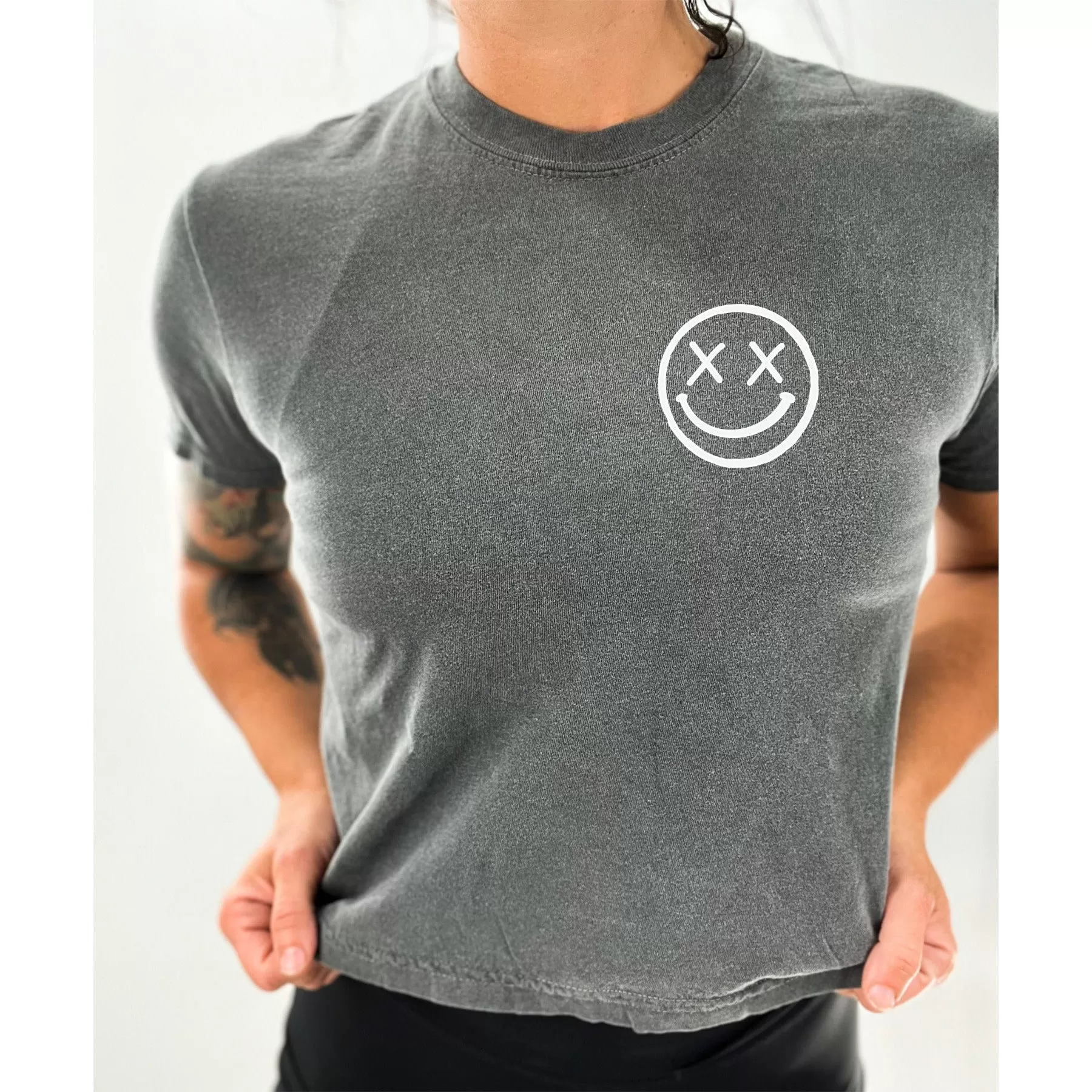 Salty Savage Ladies "OG SMILE" Mineral Washed Crop Tee