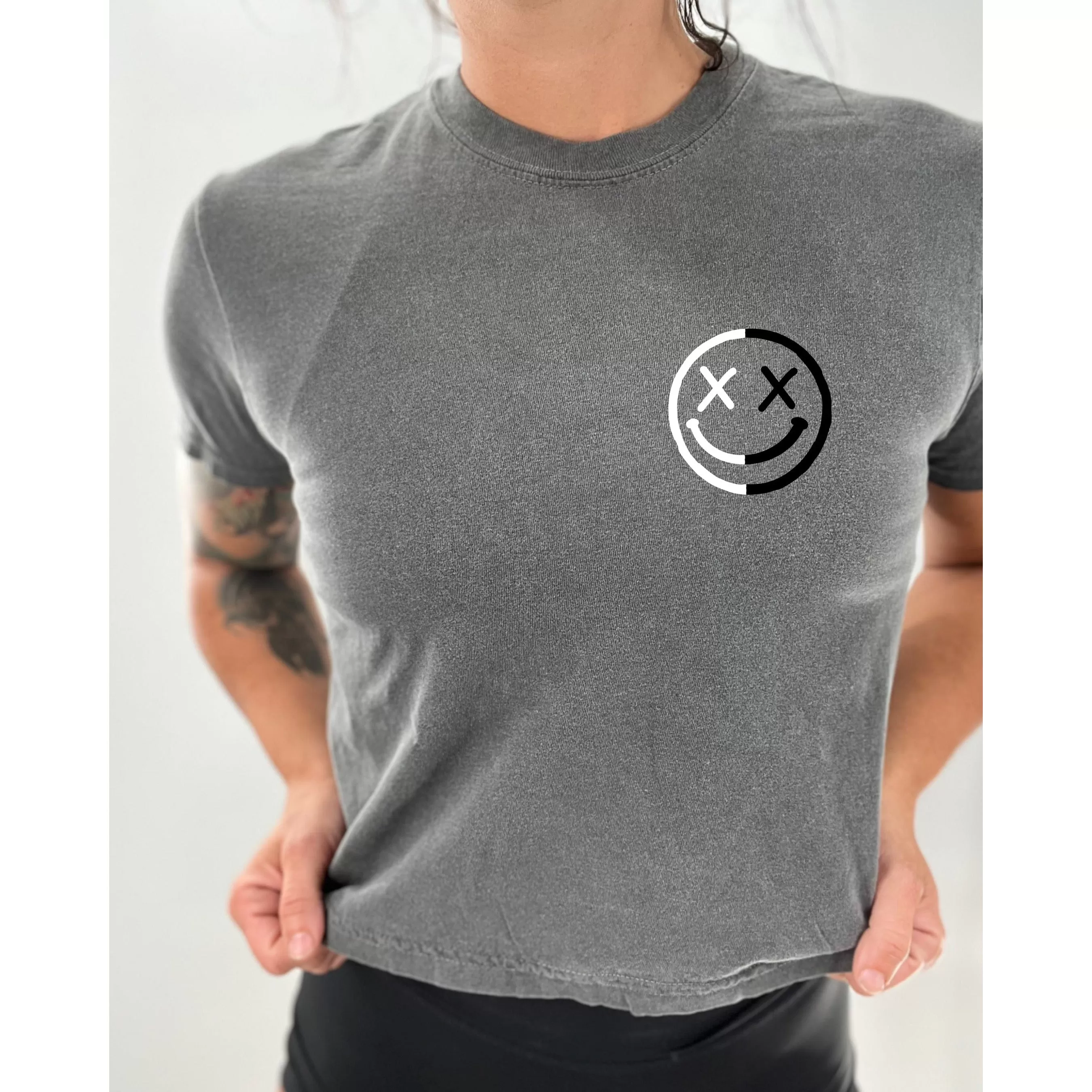 Salty Savage Ladies "OG Smile" Yin Yang Edition Mineral Washed Crop Tee