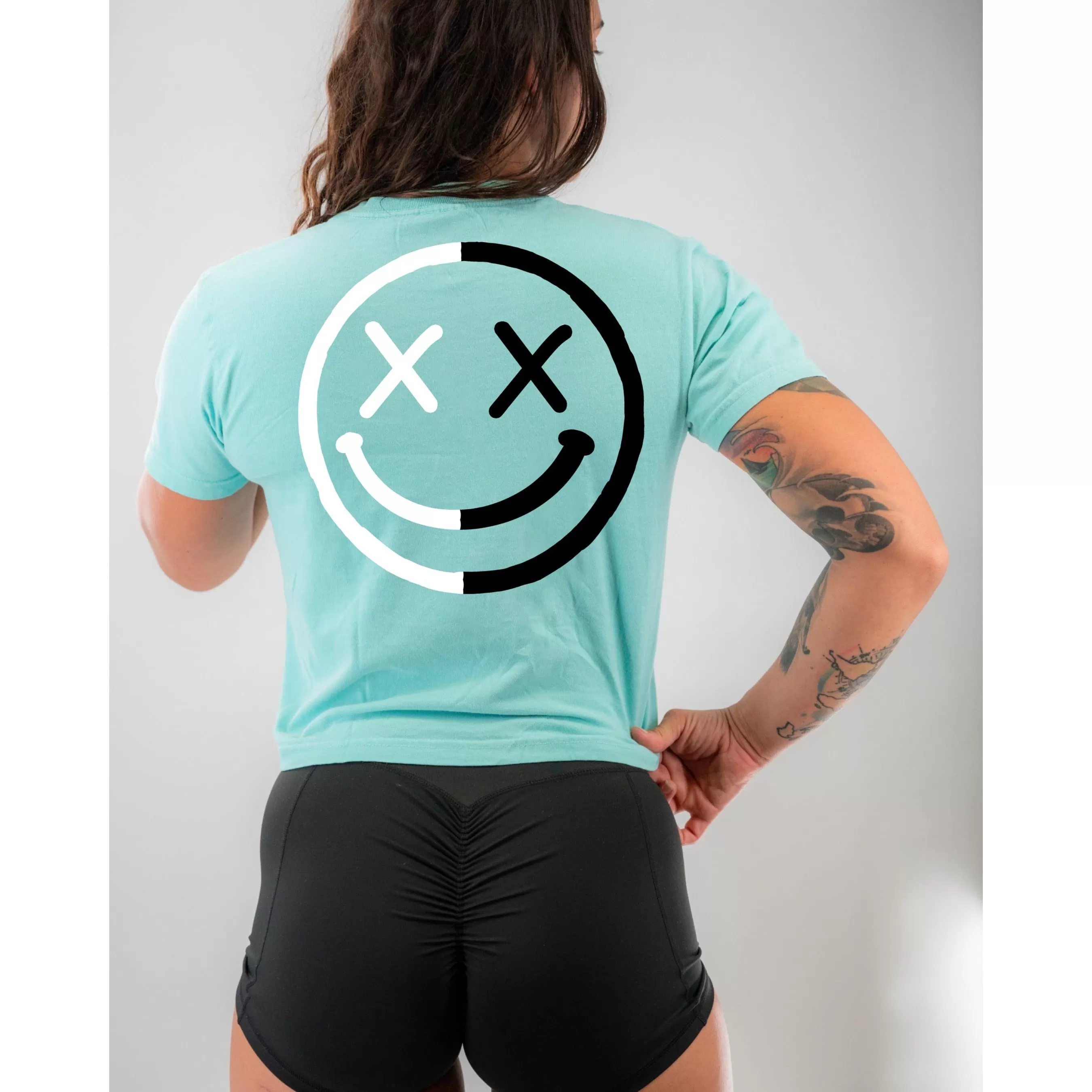 Salty Savage Ladies "OG Smile" Yin Yang Edition Mineral Washed Crop Tee