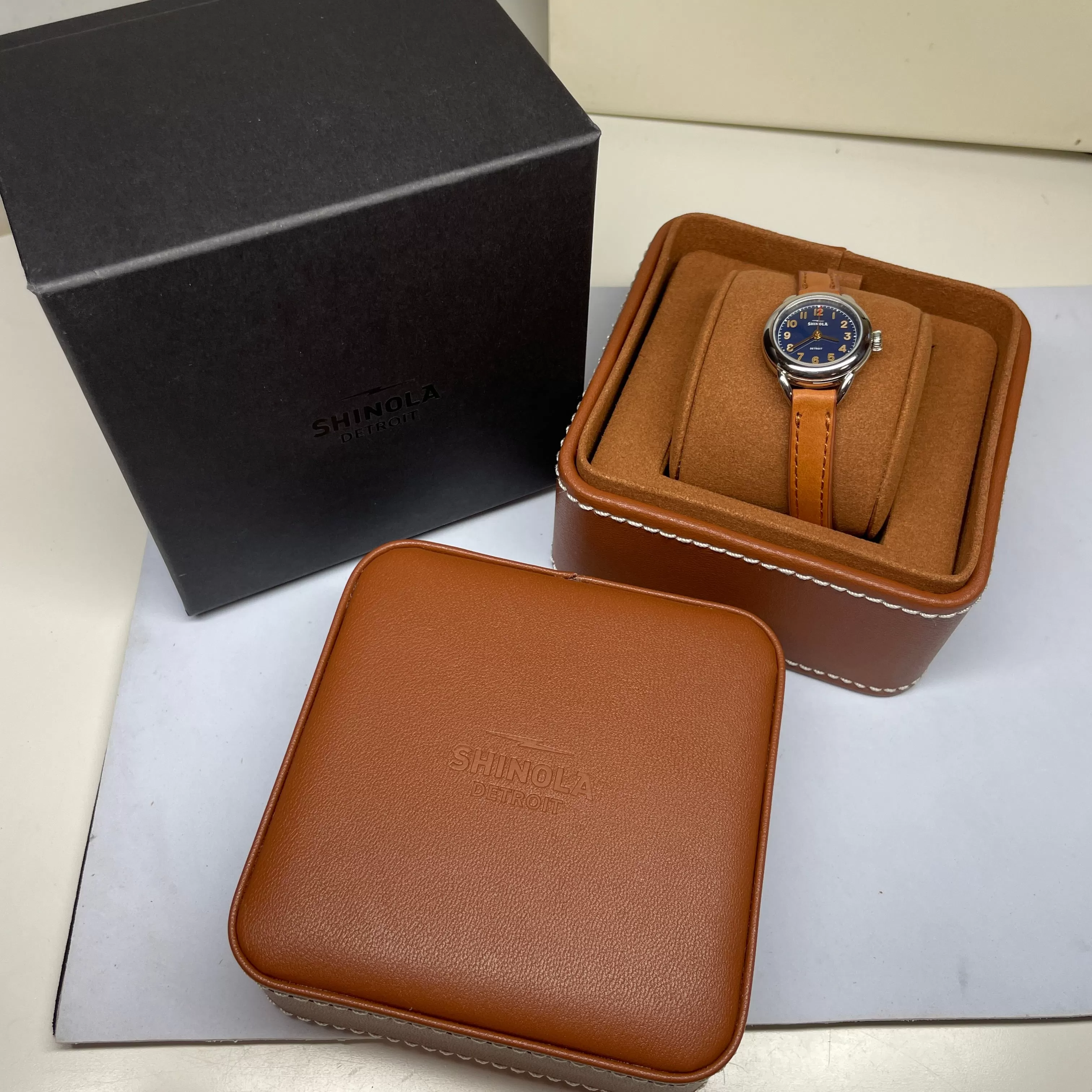 Shinola Runabout Mini 25mm Navy Blue Watch Bourbon Strap S0120273246