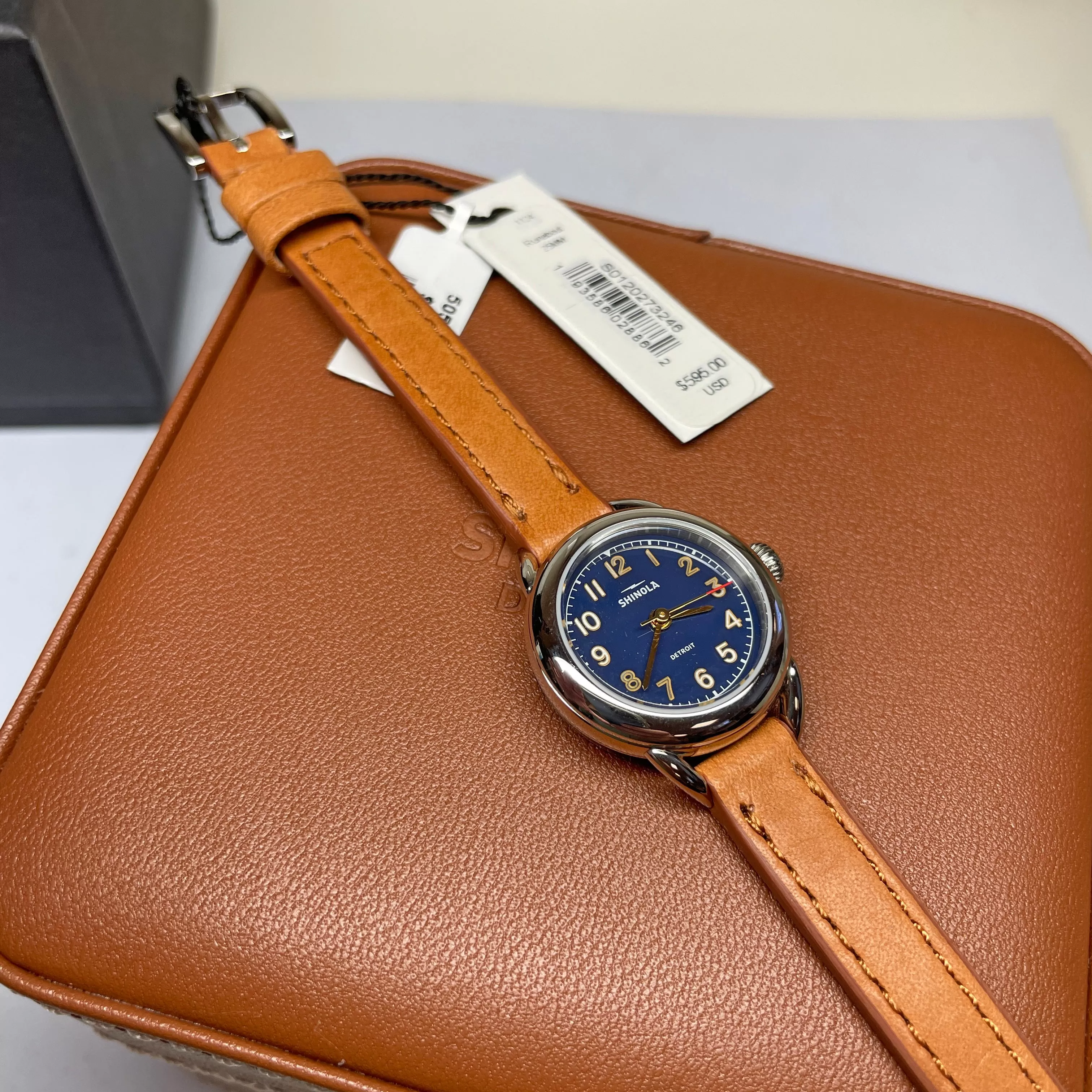 Shinola Runabout Mini 25mm Navy Blue Watch Bourbon Strap S0120273246