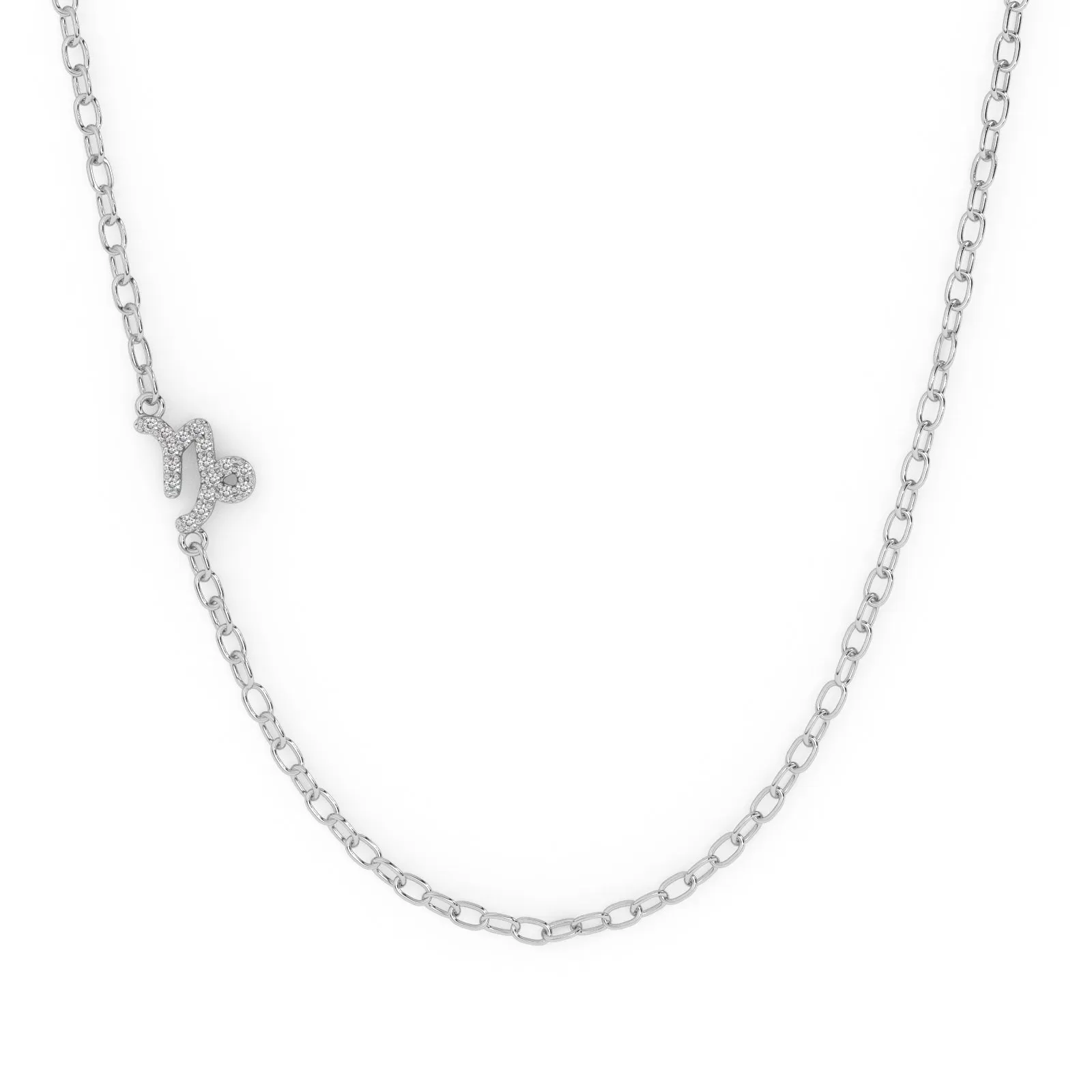 Silver Capricorn Pave Zodiac Necklace