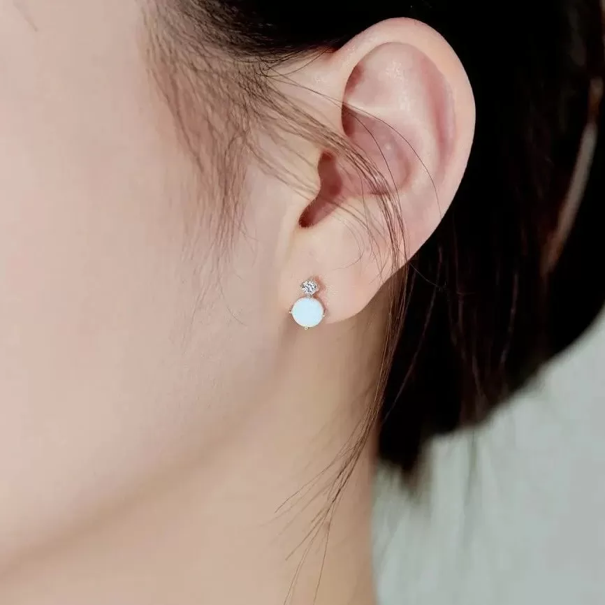 Simple Round Opal Stud Earrings