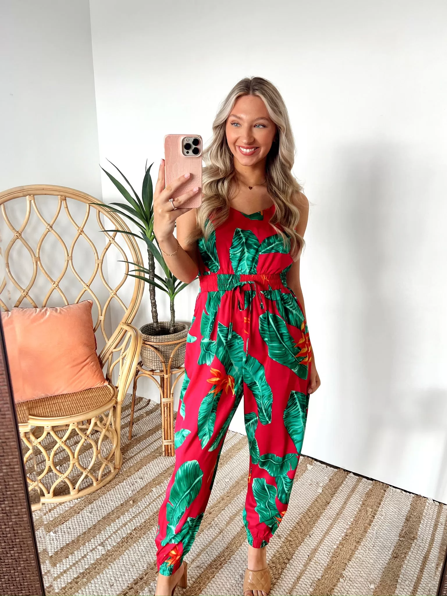 SIZE LARGE TROPIC GLAM PRINTED JUMPSUIT