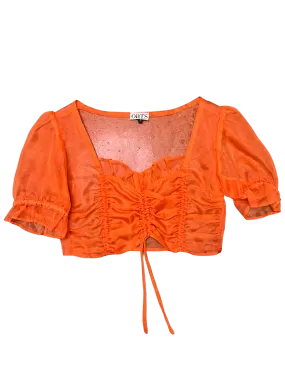 Size S - Oats Orange Sheer Ruched Crop Top