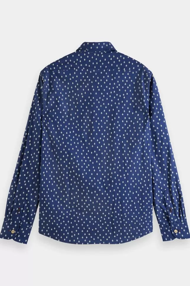 Slim-Fit Allover Printed Poplin Shirt - Blue