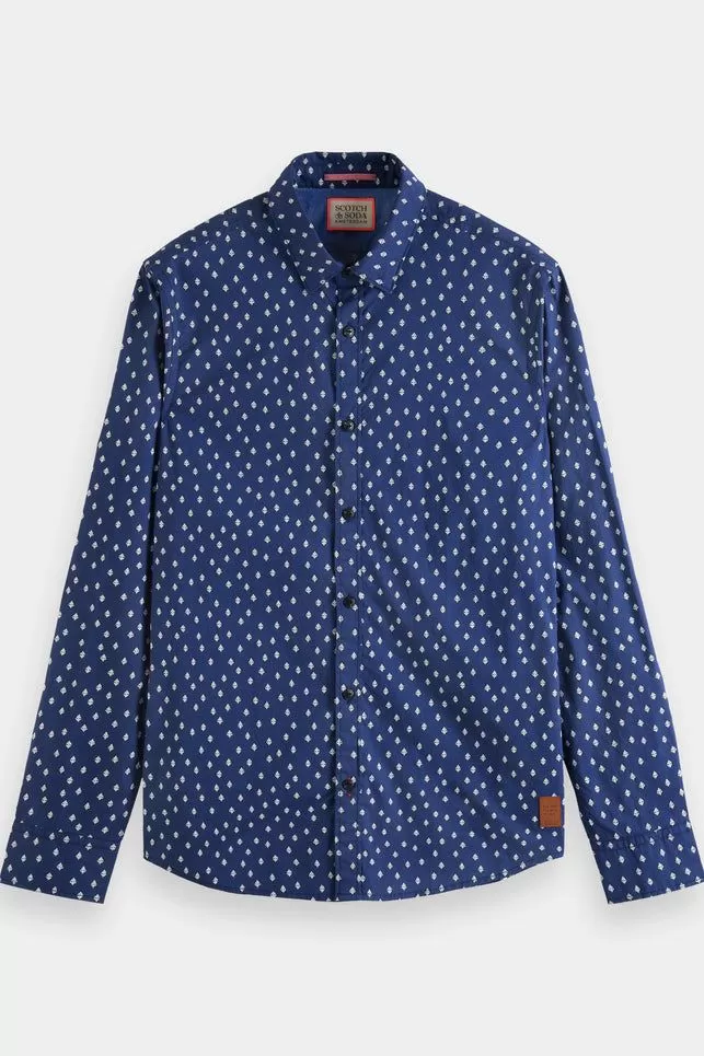 Slim-Fit Allover Printed Poplin Shirt - Blue