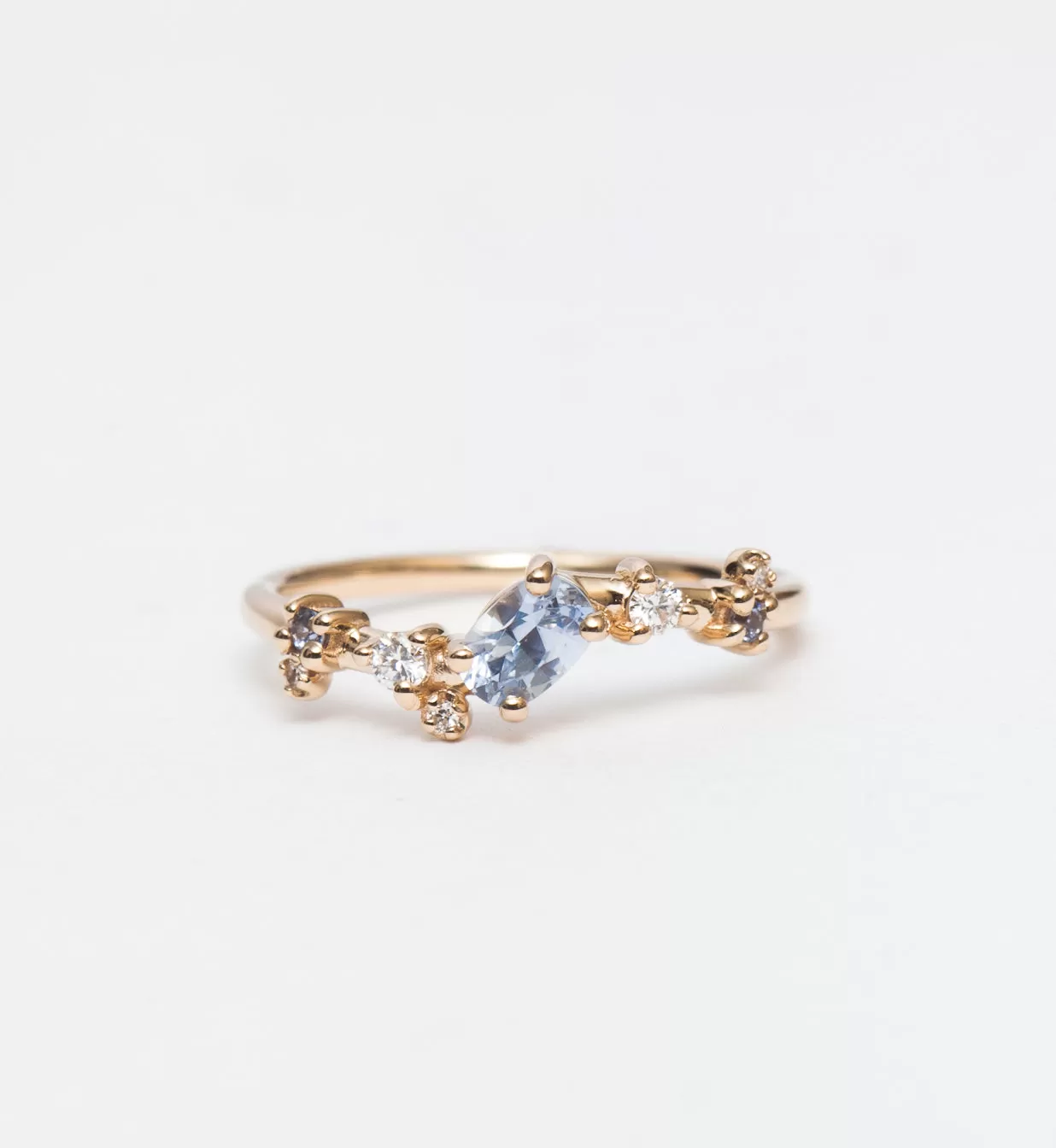 Small Oval Organic Sapphire Crossover Ring