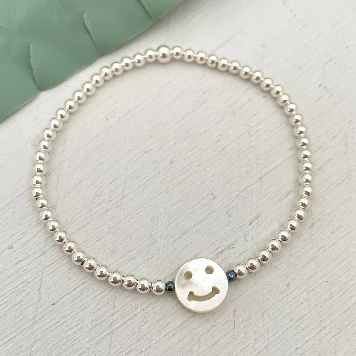 Smiley Face Bead Bracelet Silver