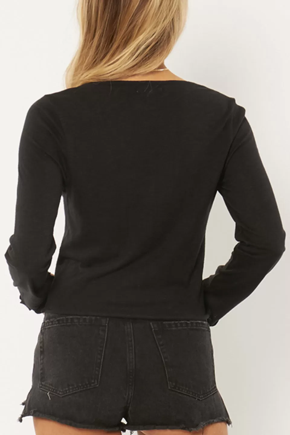 Sullivan Button Front Crop Black Knit Top